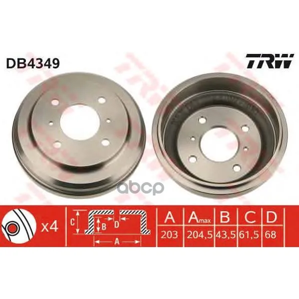 Db4349_барабан Тормозной! Nissan Almera N16/Classic 1.5 00 Trw/Lucas Db4349 TRW/Lucas арт. DB4349