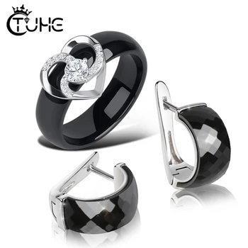 

2.0 Carat Crytsal CZ Accessoires Jewelry Sets Bruid Meisje For Women Simple Earrings Rings Healthy Ceramic Jewelry Gift