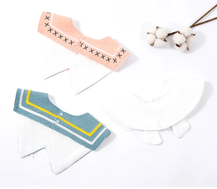 3Pcs Set Infant Baby Bib Cotton Towel Kids Princess Fake Collar Burp Cloths Child Shawl Embroidery Newborn Gift (5)