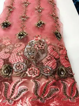 

2020 pink Latest French Nigerian Laces Fabrics with beaded stones Tulle African Laces Fabric Wedding African French Tulle Lace