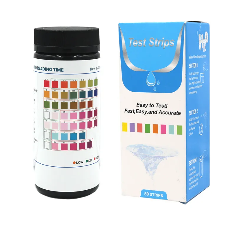 50 Strips 7 in 1 Test Strips Swimming Pool Spa Reagent for Water pH Chlorine Alkalinity Bromine Hardness Tools 40%off water tester ph indicator test strips