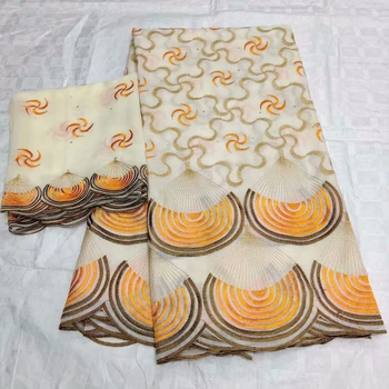 

African French Lace Fabric Cotton Silk Nigeria Mesh With Diamond Embroidery Lace Fabrics 5+2Yards/Lot For Fashion Dres