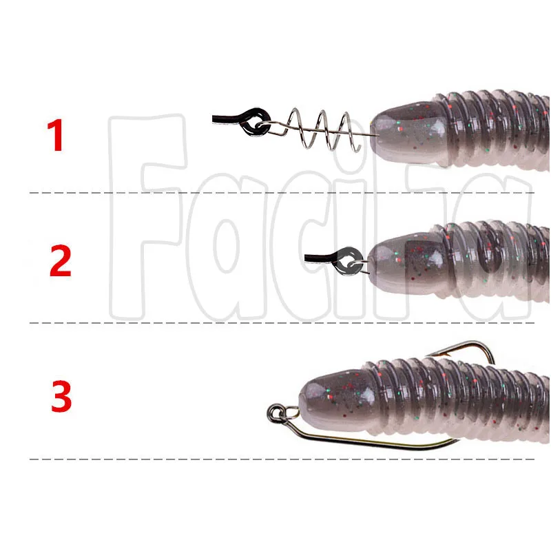 100 pcs Fishing Worm Hook + 100 pcs Spring Twist Lock For Soft