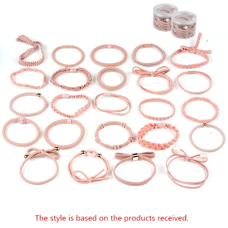 24PCs/Box Fashion Colorful Bowknot Women Girls Elastic Hair Rubber Band Accessories Imitation Pearls Simple Tie Hair Ring Rope