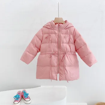 

2020New Winter Children Mid-Length Down Jacket Boys And Girls Shiny Warm Coats Kids Plain Color Fashion Casual Parkas Outerwear