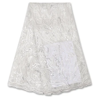 

White Newest Luxury Beaded Lace African Lace Fabric 2020 High Quality Handmade Lace For Wedding Bridal Lace Fabric YA3616B-4