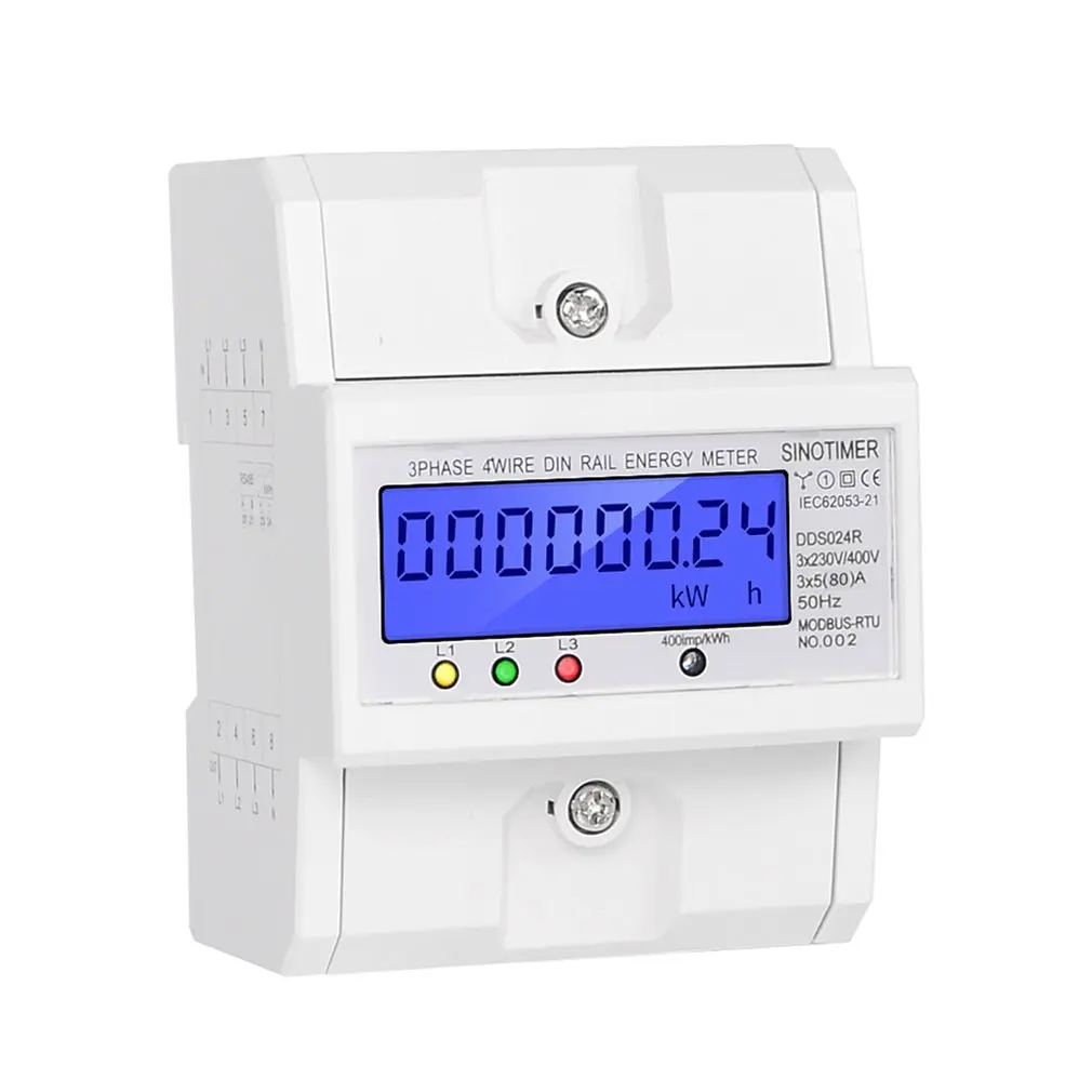 SINOTIMER DDS024R RS485 Modbus Rtu din-рейка 3 фазы 4P электронный ваттметр Потребляемая мощность счетчик энергии с ЖК-подсветкой