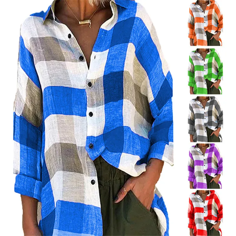 

2020 Spring and Autumn New Loose Tops Large Size Plaid Women's Edition Thin Fashion Printed Long Sleeve Shirt S-5XL Shawl Jacket