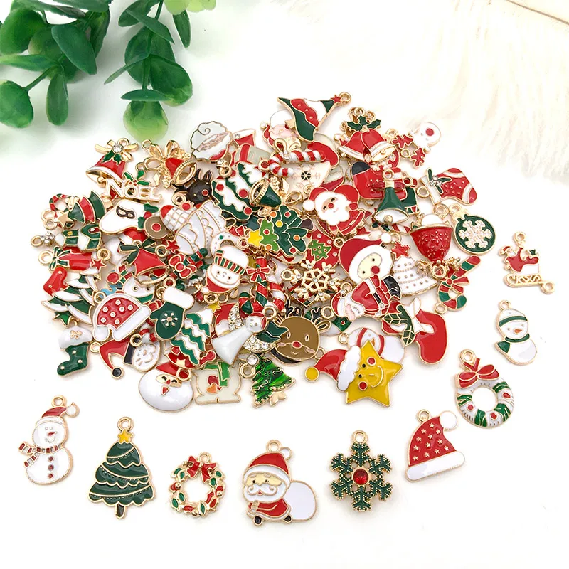 Mix 96pcs Enamel Christmas Charms Earrings Metal Pendants DIY Handmade Fashion Necklace Craft For Jewelry Making Accessories