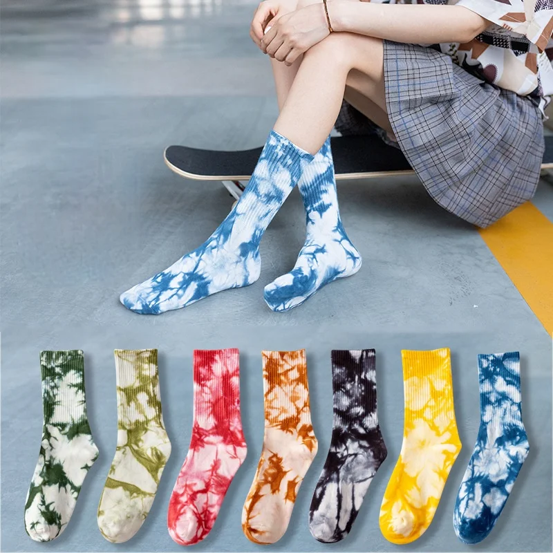 

Trendy Men's and Women's Socks Ink Painting Tie-dye Stockings Summer Leisure Sports Cotton Socks Personality