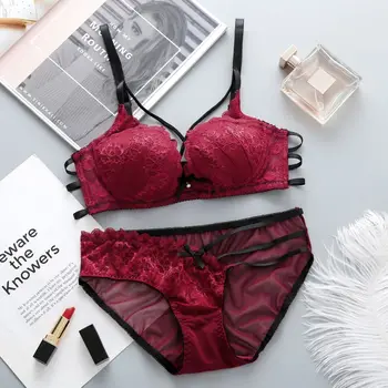 

Women Sexy Bra Set Front Closed Push Up Brassiere Panties Underwire Underwear Solid Female Lingerie Briefs bralette Lingerie W3