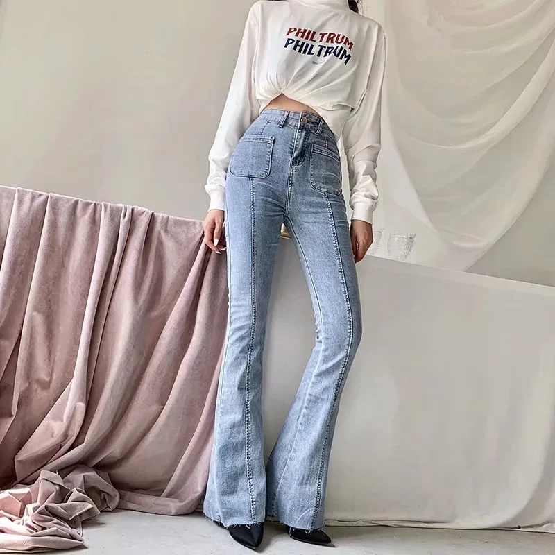 

Bell Bottom Pants Women High Waist Flared Pants Women Jean Autumn 2020 New Mid Seam Stitching Trousers Ladies High Waist Trouser