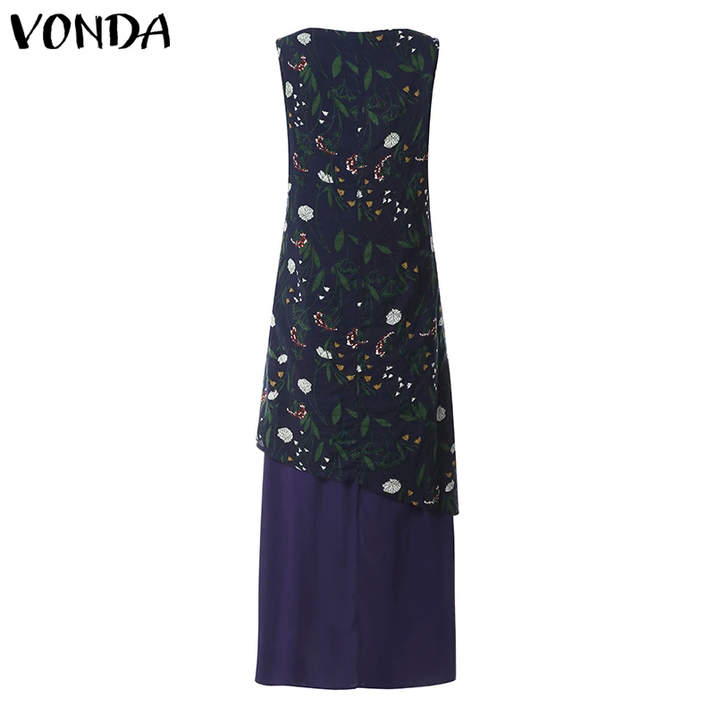 VONDA, асимметричное макси платье, женское, сексуальное, v-образный вырез, без рукавов, летнее, длинное, повседневное, свободное, сарафан размера плюс, vestidos, халат, 5XL