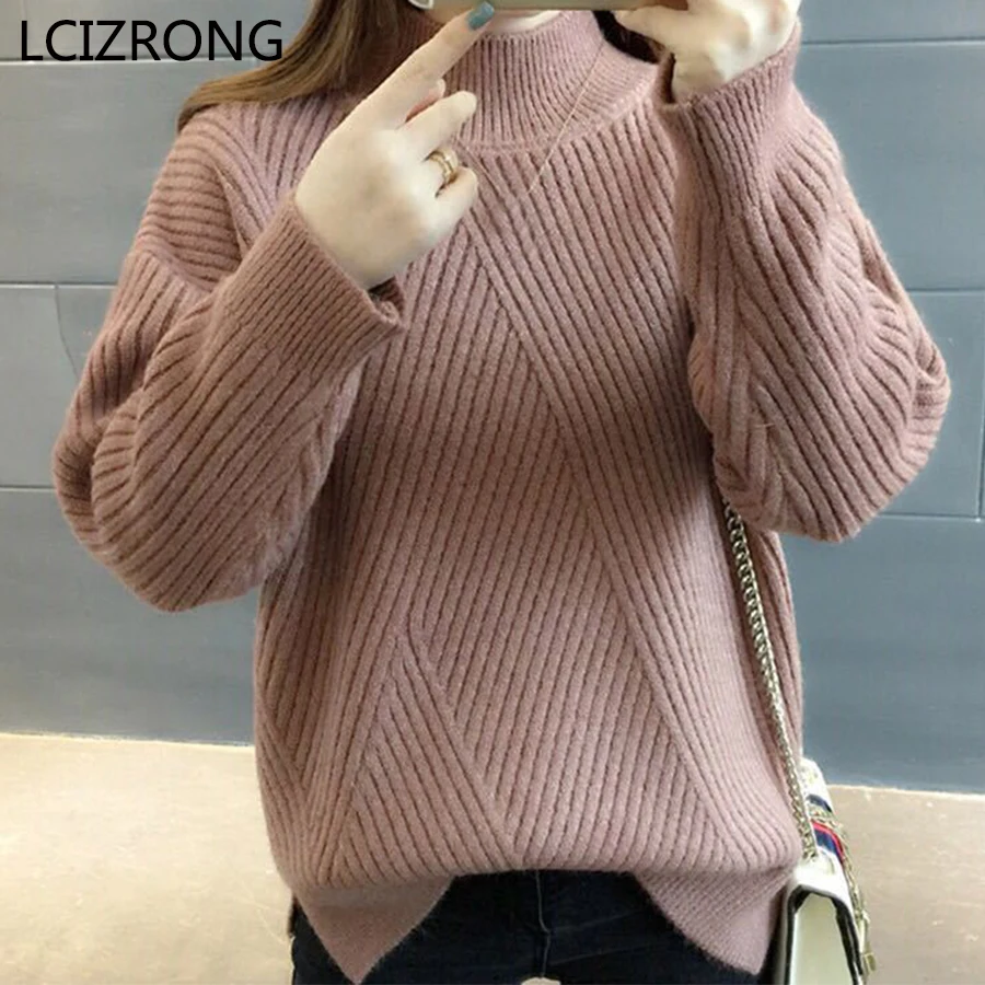 

Winter Casual Loose Solid Sweaters Women 7 Colors Long Sleeve O Neck Warm Knitted Pullovers Black White Jumpers Female