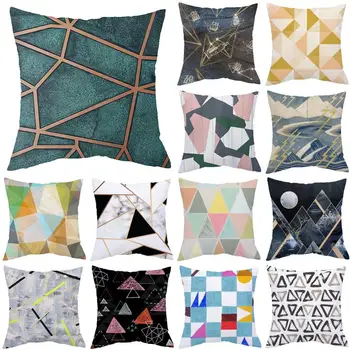 

Geometry Stripe Splicing Pattern Peach Skin Cashmere Square Sofa Pillow Cushion Cover Waist Pillowcase Comfortable Home Decor