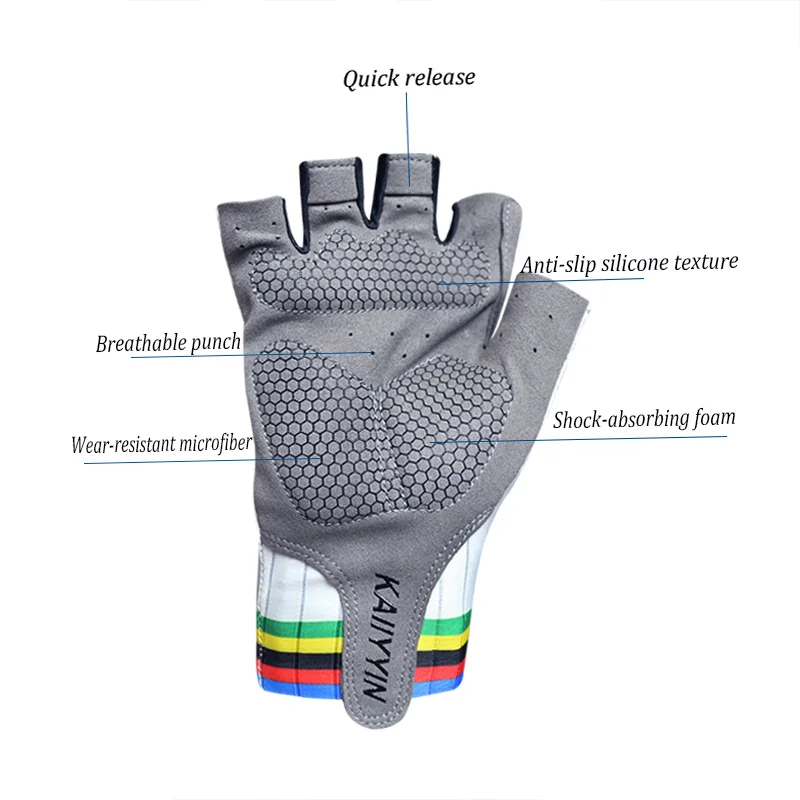 New Cycling Gloves Socks Combination Striped Half-finger Sports Bike Gloves Non-slip Breathable Bicycle Guantes Ciclismo 6