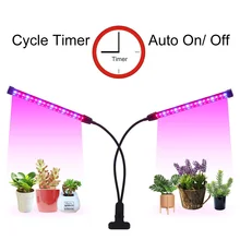 Двухголовые лампы для выращивания растений с регулируемой яркостью, светодиодный светильник с зажимом для комнатной теплицы, 3 режима освещения, гибкий гусиная шея, Новинка