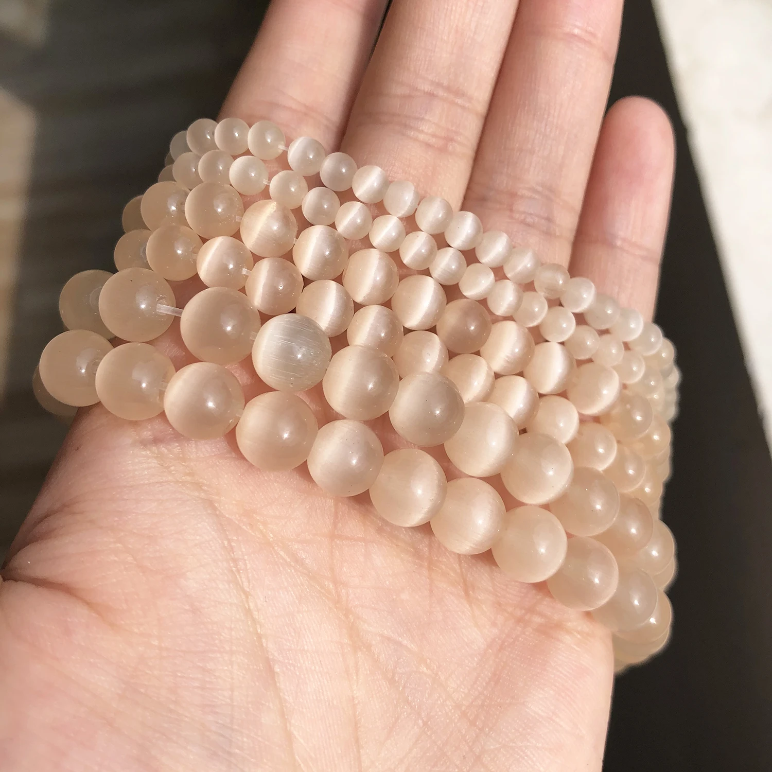 Helle Champagner-Katzenauge-Opal-Steinperlen, runde Glasschnur, lose DIY-Charm-Perlen für die Schmuckherstellung, DIY-Handarbeit, Armband – Detail 7