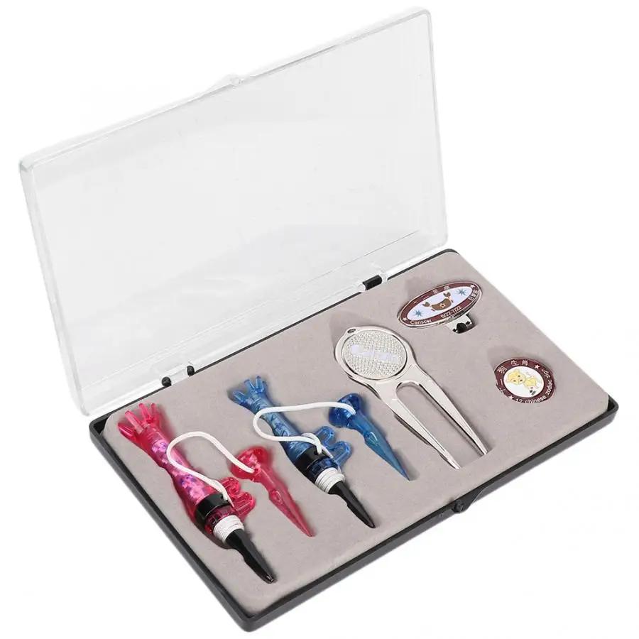 

Golf Accessories Kit Golf Nail & Divot Repair Tool & Cap Clip & Marker Golfer Training Aids Tools with Storage Box