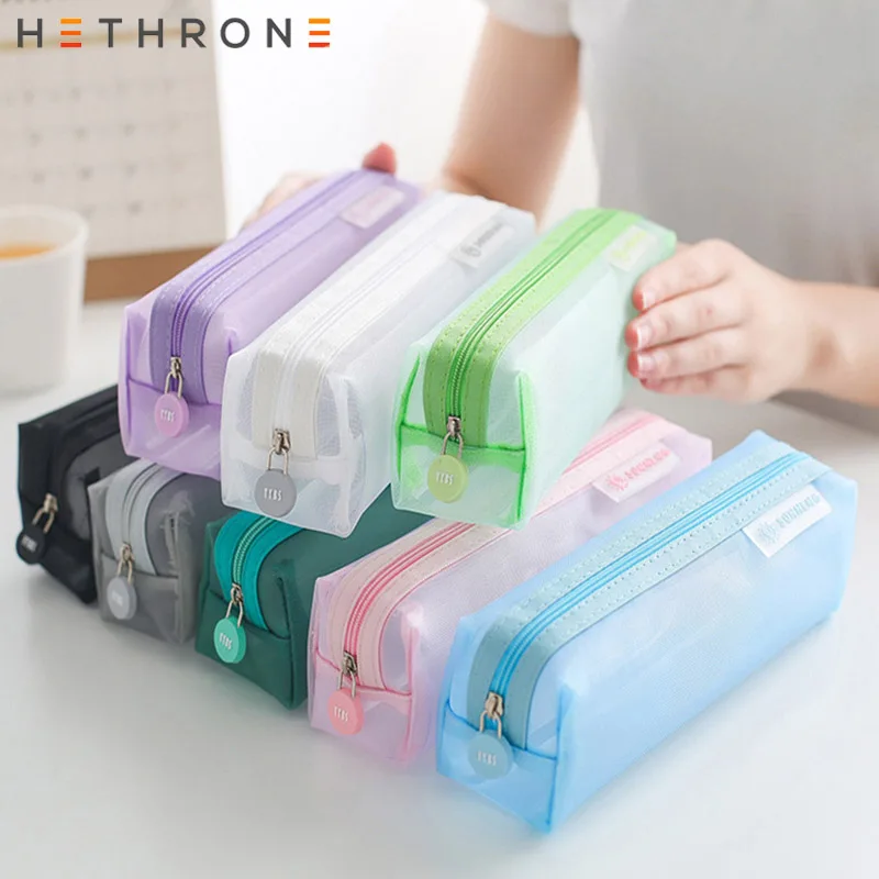 Hethrone прозрачной сетки карандашей пенал для школьных принадлежностей мешок милые