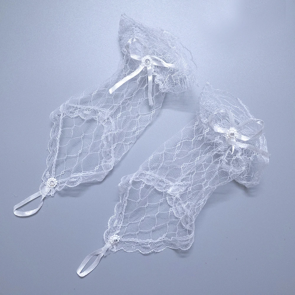 Bride Black Lace Short Gloves Stage Dresses Accessories Wedding Cut Out Mittens White Women Fishing Net Gloves Red Fingers Glove