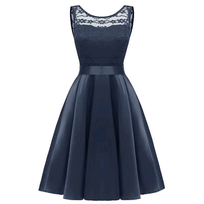 

Fashion Elegant Homecoming Party Evening Dress Lace Formal Backless Dress Satin Sleeveless Evening Gown Knee-Lenght Dinner Dress