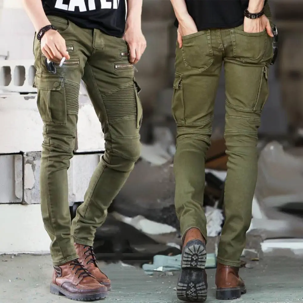 Мужские джинсы скинни дизайнерские Amry Green Slim Fit мото-байкерские джинсы мужские джинсовые штаны хип-хоп Steetwear 1611