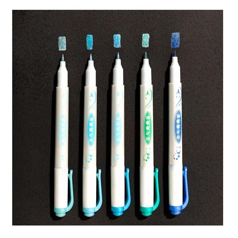 5pcs 금속 컬러 아트 마커 펜 세트 듀얼 사이드 라운드 팁 브러시 서예 레터링 드로잉 그림 저널 학교 A6241