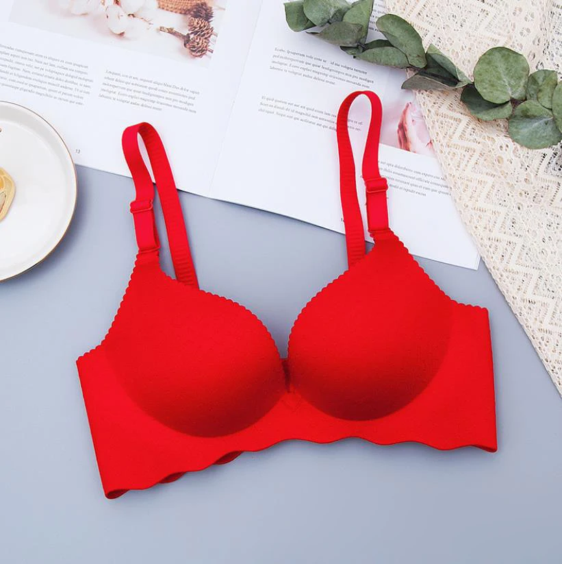 Baharcelin Sexy Woman Young Girl Cute bra Printed Dot Push Up Bra French Romantic Gathered wireless plaid push up bra underwear
