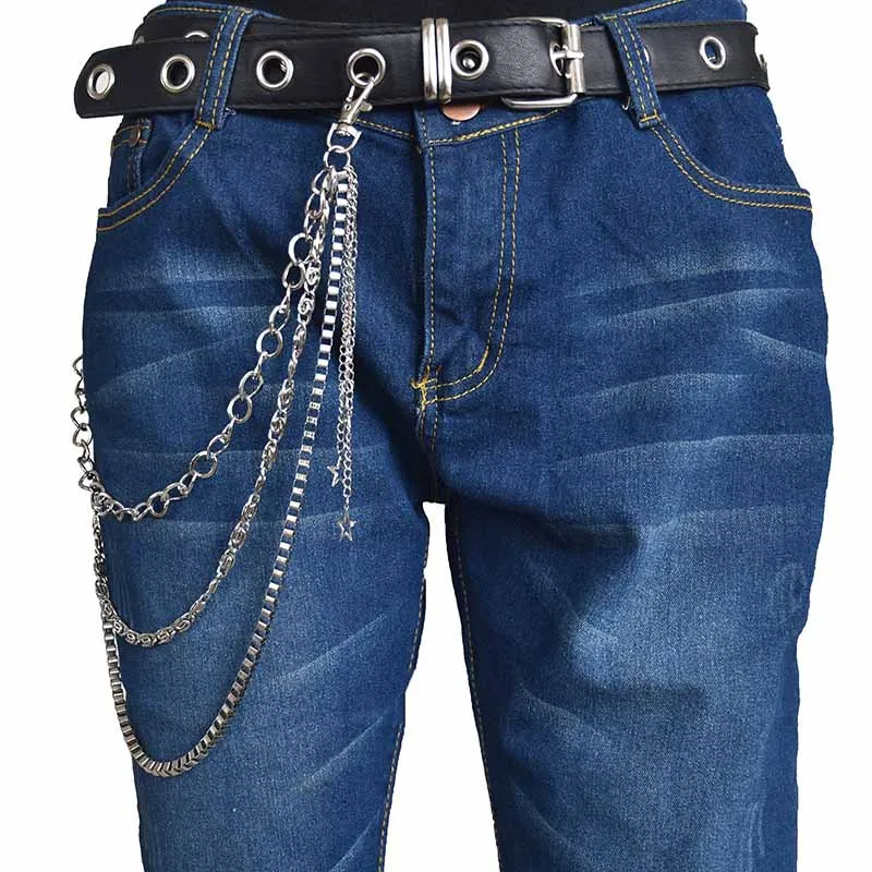 Men's Fashion Hipster Pants KeyChain Rock Hip-hop Punk Rivet Gothic Rustproof Jeans Chain Star Tassel Stage Accessories | Украшения и