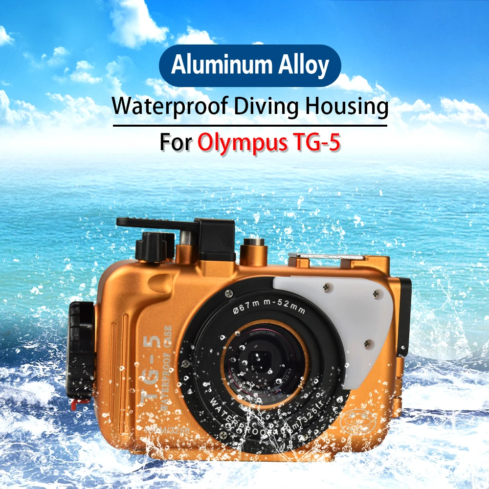 

100m/325ft for Olympus TG-5 TG5 Underwater Box Camera Housing Aluminum (Golden) Waterproof Bag Diving Case for TG5 TG-5 Cover