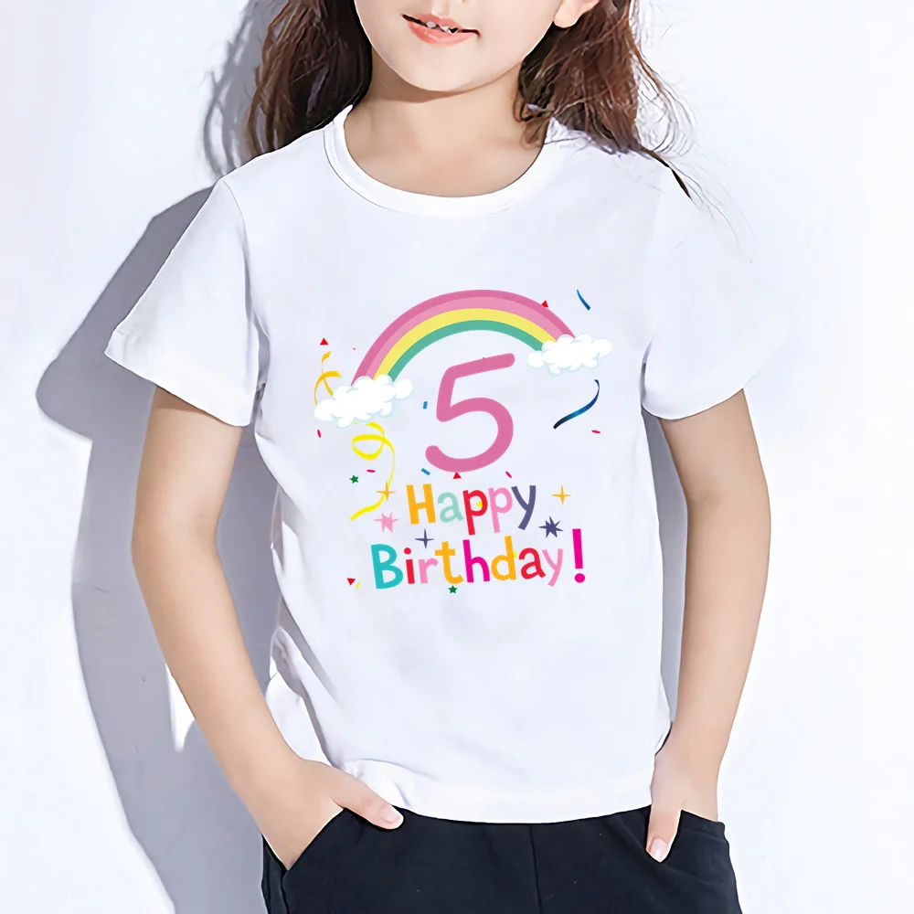 crianças número impressão camisa topos meninos meninas feliz aniversário presente casual kawaii roupas do bebê dos desenhos animados nova