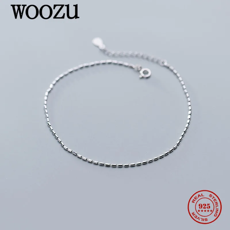 WOOZU Real 925 Sterling Silver Minimalism Square Link Chain Anklet For Women Party Girls Classic Foot Jewelry Gift Accessories