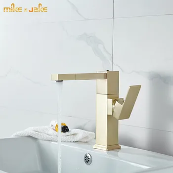 

Square gold brush bathroom basin faucet hot and cold basin mixer gold brush water tap basin sink bath tap