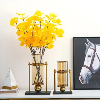 

Creative Nordic Transparent Glass Vase Living Room Flower Tabletop Luxury Vase Ornament Bronze color Home Decoration Accessories