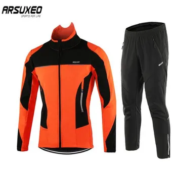

ARSUXEO Windproof Waterproof Thermal Sportswear Bicycle Pants Trousers Bike Suits Clothing Men Winter Cycling Jacket Set