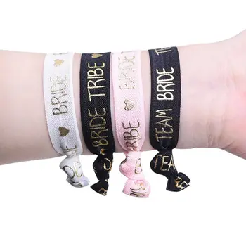 

10Pcs Team Bride Hand Band Bachelorette Wedding Party Hair Ties Rope Golden Letters Elastic Knotted Bracelet Wristband Decor