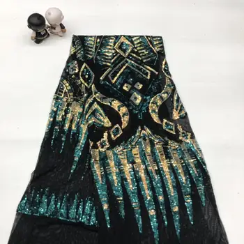 

newest muti color sequin Modern design French net lace fabric African sequins lace embroidery tulle lace fabric for party dress