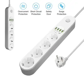 

Smart USB Power Strip EU Plug 4 Outlet 4 Port USB Charger 2M Cable Electronic Socket Home Office Surge Protector