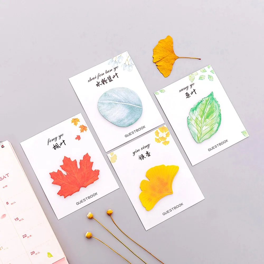 Cute Sticky Notes Paper Diary Notes Memo Pad Leaves Stickers Note Sticker Paper Memo Pad Stationery School Student Office Supply