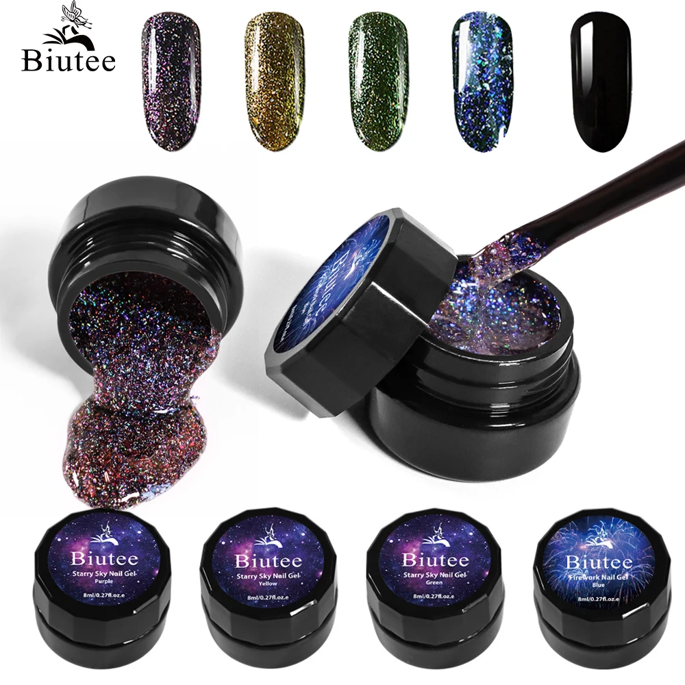 

BIUTEE Black Polish Glitter Gel Firework Glitter Polish gel Painting Gel Manicure UV Top-base Starry Chameleon Painting Polish