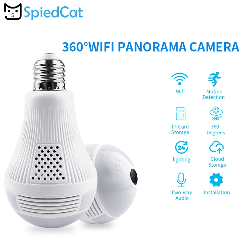 360 градусов панорамный рыбий глаз 960P HD объектив умная лампа беспроводная Wifi IP