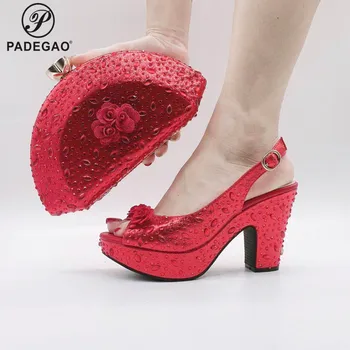 

Fashion Nigerian Shoes with Matching Bag for Evening Wedding Party Hot Selling Italian Style Slingbacks African Women Slippers