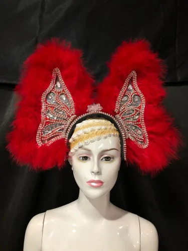 red Custome Samba Танцевальный сценический костюм Страусиные волосы спина открытие перо головной убор Карнавал Танцы Аксессуары Головные уборы - Цвет: red