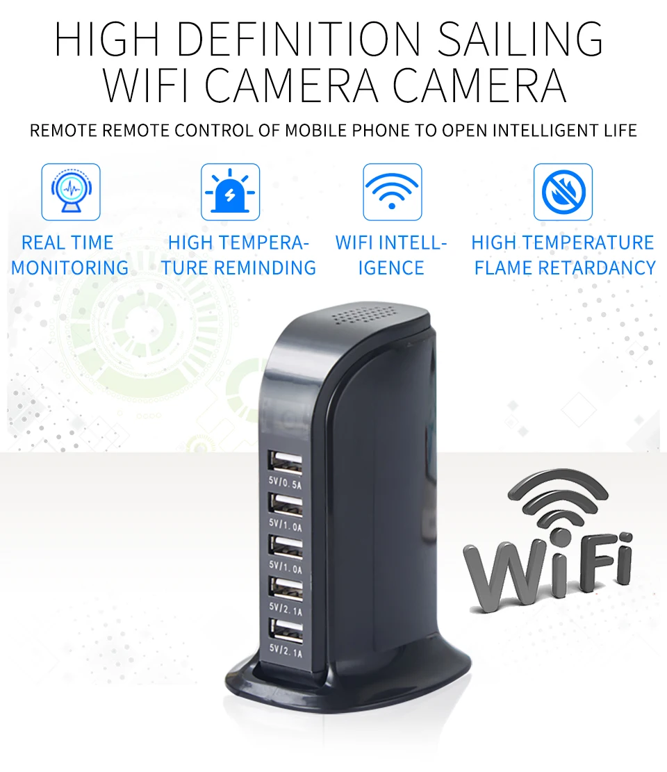 HD wifi usb зарядная станция камера 1080p 5-USB порт зарядное устройство видео камера беспроводная сеть для дома и офиса безопасности IP видеокамера