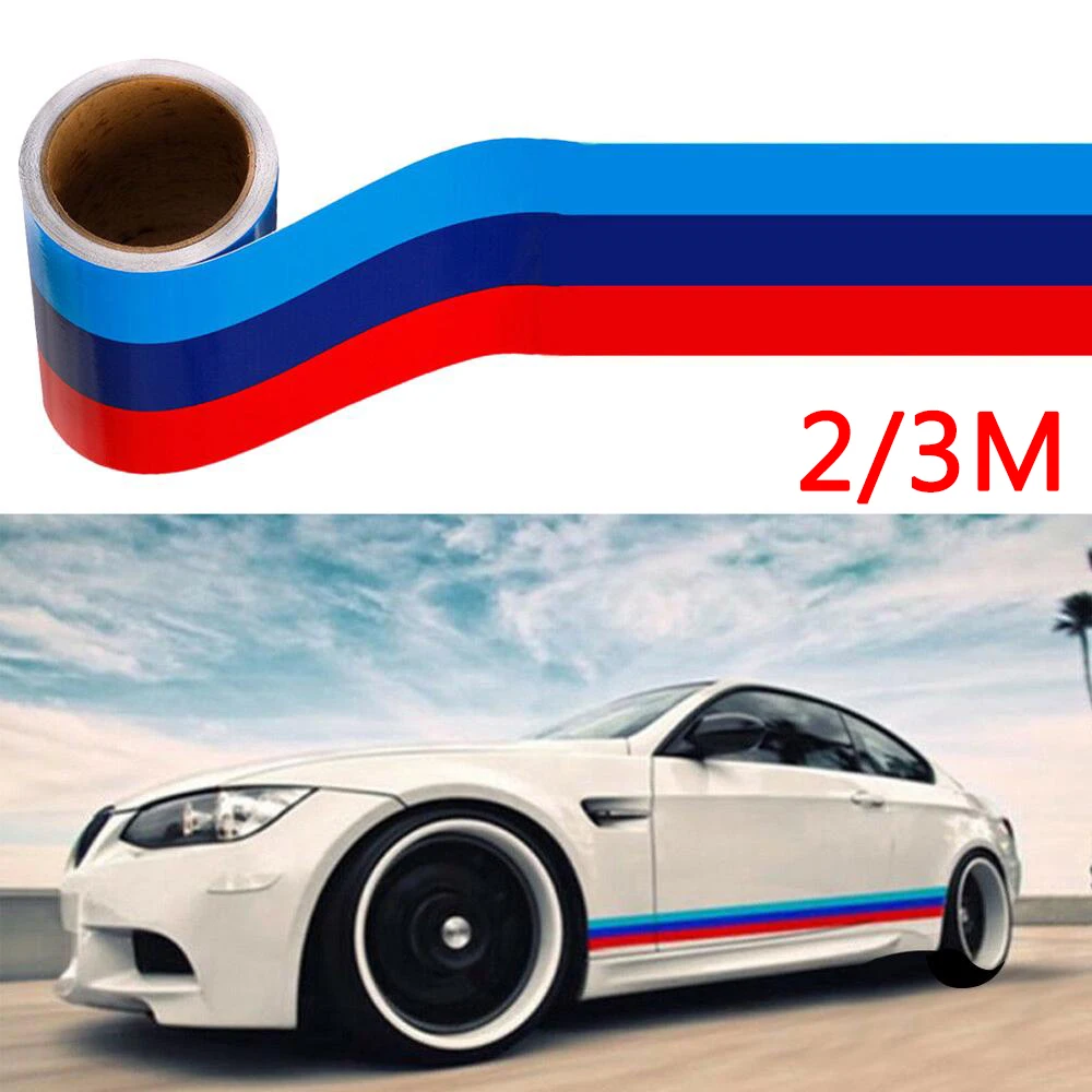 Автомобильная виниловая графическая наклейка 2/3 M s и M-цветная полоска
