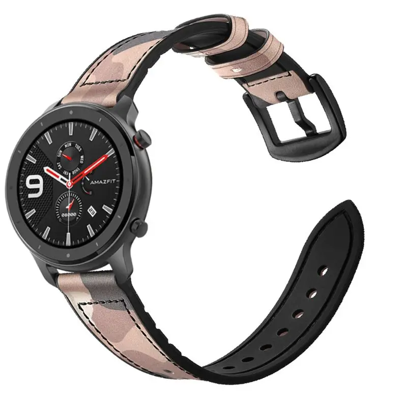 Ремешок для часов из натуральной кожи ремешок для AMAZFIT GTR 42 мм/47 мм Смарт-часы - Цвет: Camouflage Pink