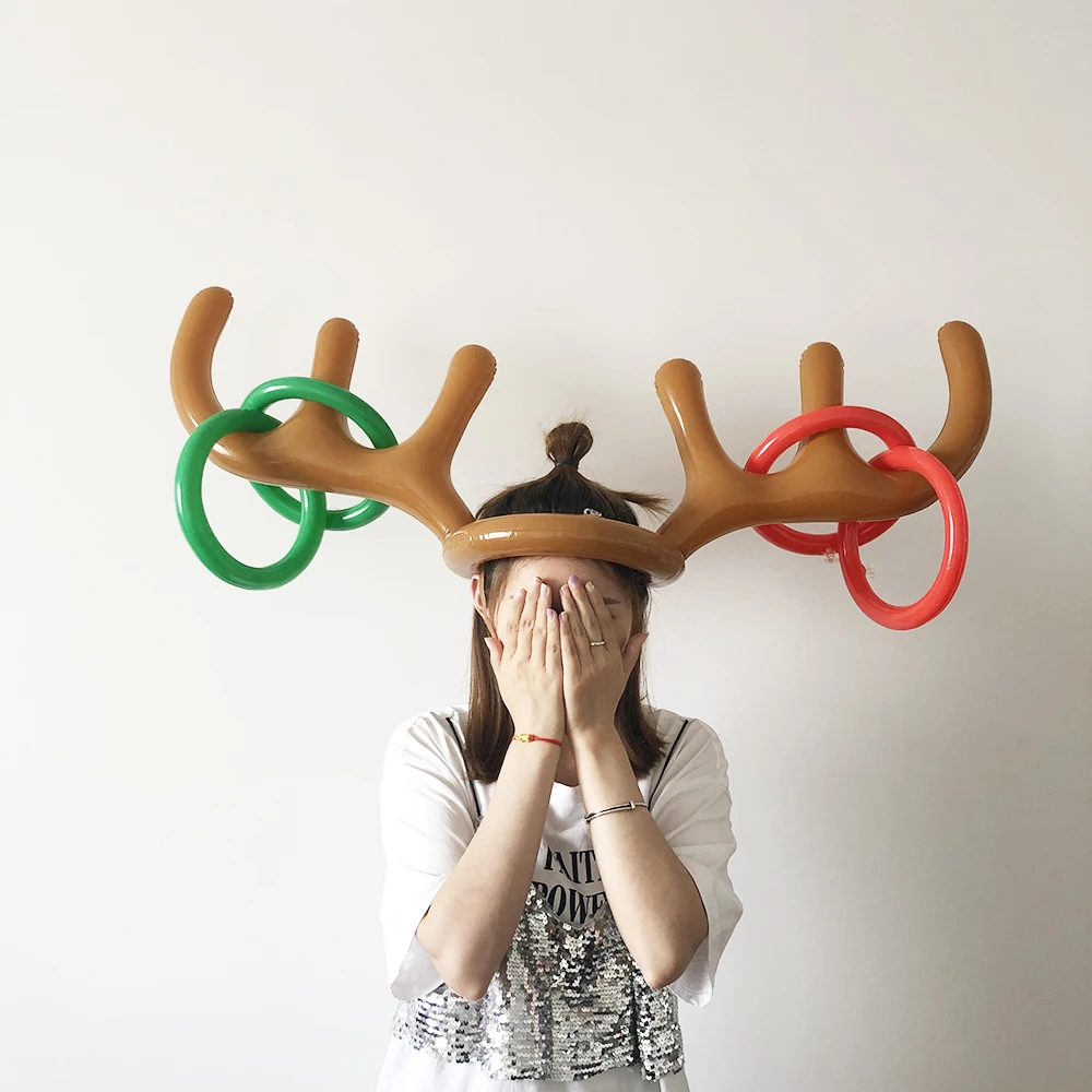 1 Set Inflatable Antlers Shape Toy Family Party Fun Throw Rings Interactive Game Kids Adult Hat ring toss Headband NEW Year Gift