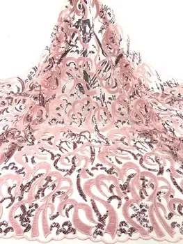 

2019 High Quality Nigerian Wedding Lace Fabric Latest Peach Gold African Lace velvet French Net Lace Fabric With sequins lace