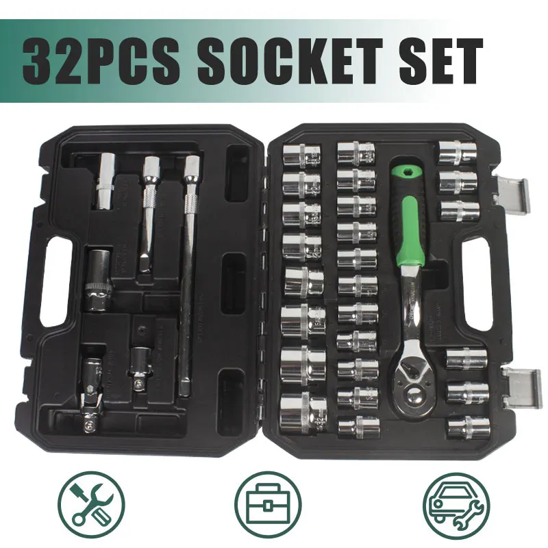 

1/2" 32pcs Socket Wrench Set Professional Auto Repair Tool Kit Hardware Toolbox Car Boat Repair Tool Set Combination